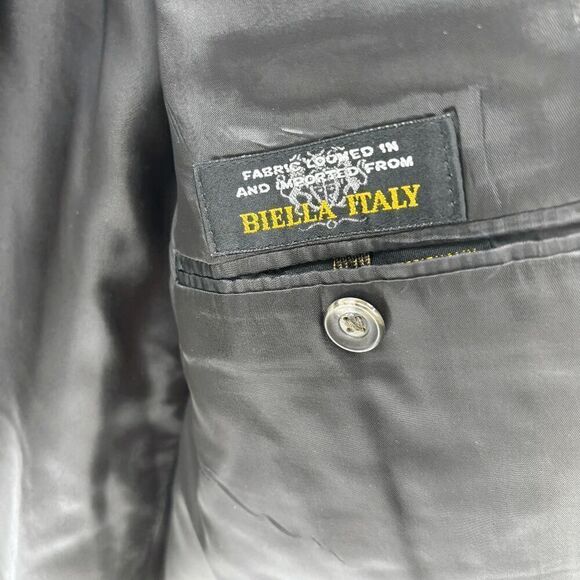 Biella Italy Pure Wool Suit Dark Charcoal Gray Pinstriped 38R Blazer 40x29 Pants - Picture 10 of 11